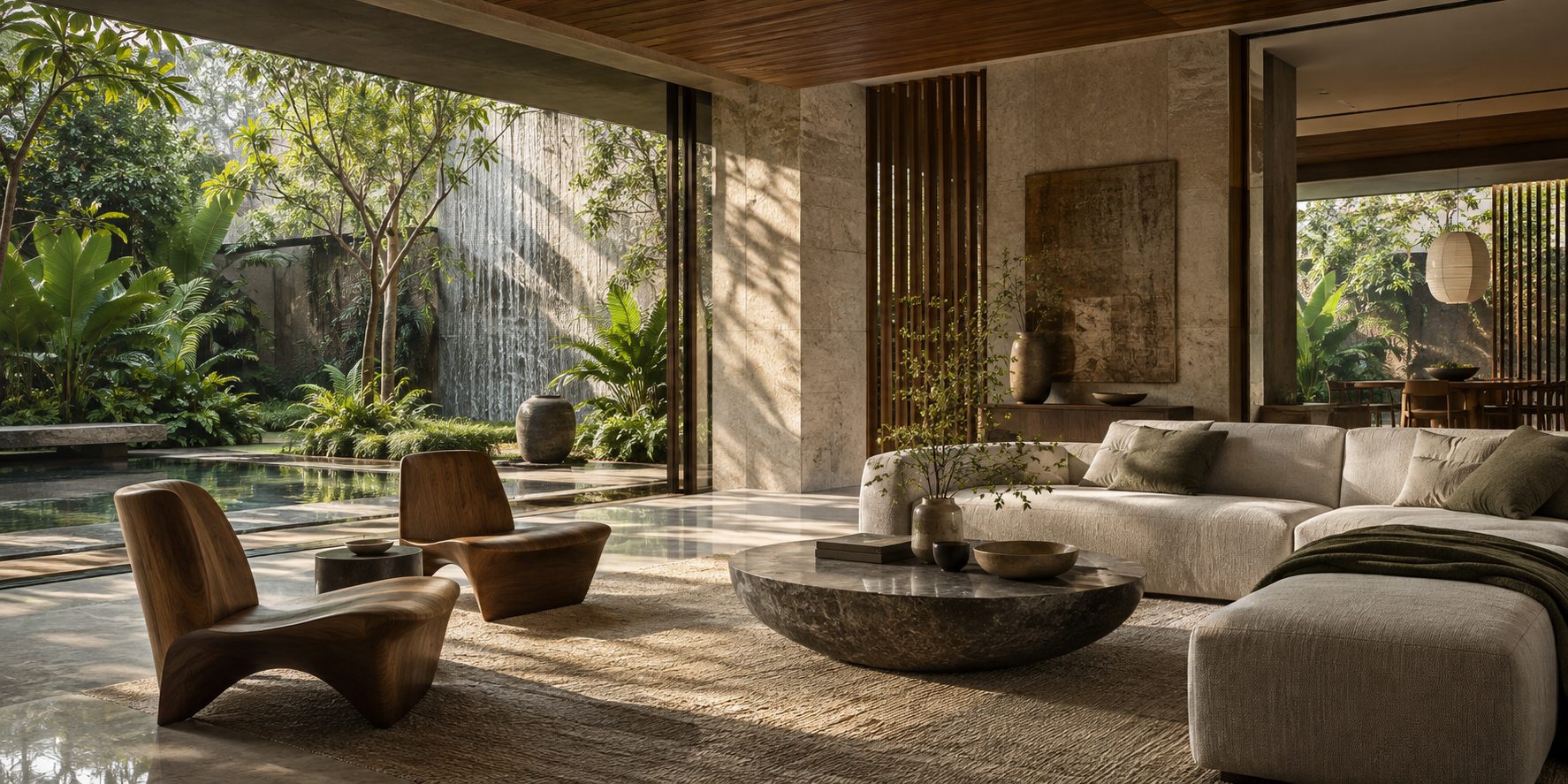 Luxury tropical contemporary living room